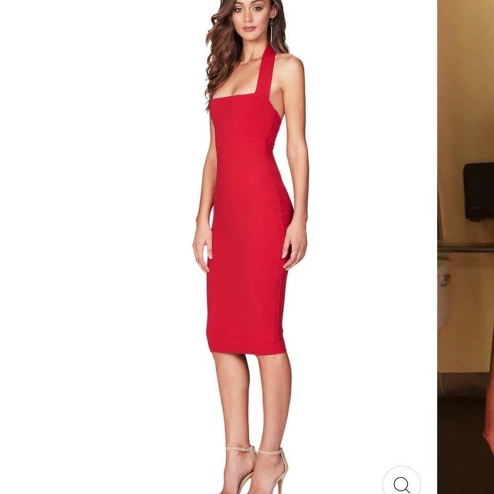 Nookie Red Square-Neck Midi Dress